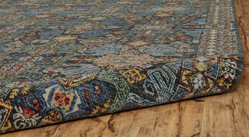 Atarah Transitional Oriental Blue Gold Red Area Rug (7'9" x 9'9")