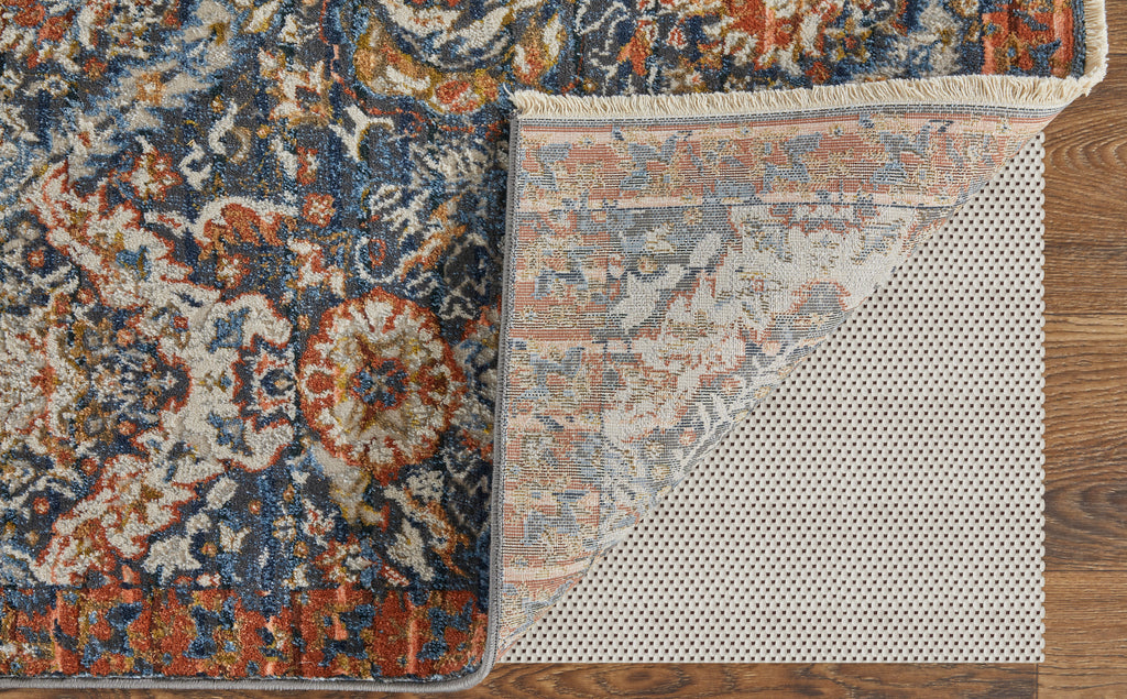 Kaia Transitional Floral Botanical Blue Orange Ivory Area Rug (2'6" x 10')