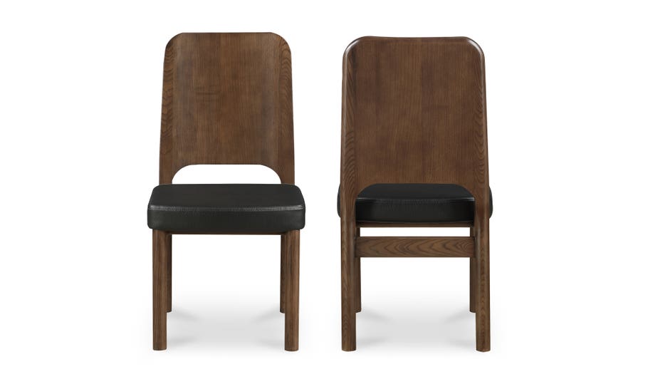 Kerr Dining Chair Walnut Stained Black Vegan Leather, Set Of Two