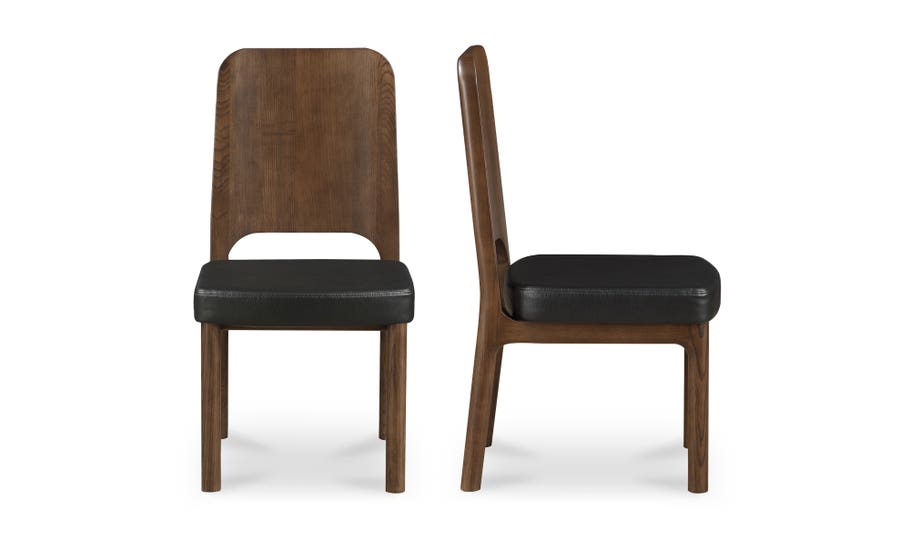 Kerr Dining Chair Walnut Stained Black Vegan Leather, Set Of Two