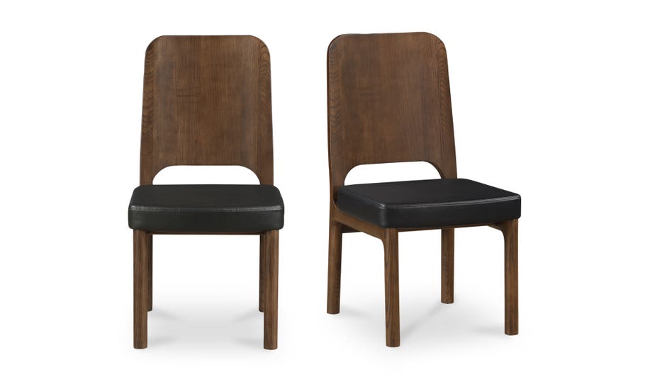 Kerr Dining Chair Walnut Stained Black Vegan Leather, Set Of Two