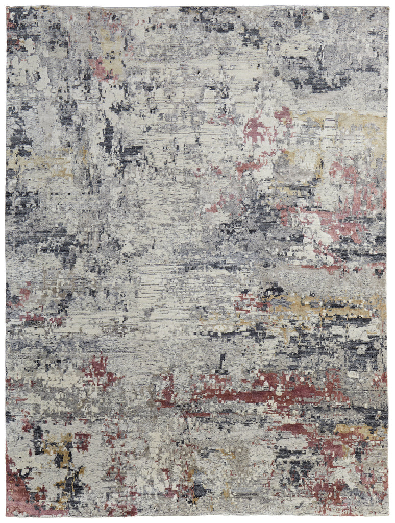 Gia Modern Abstract Gray Ivory Pink Area Rug (8'6" x 11'6")