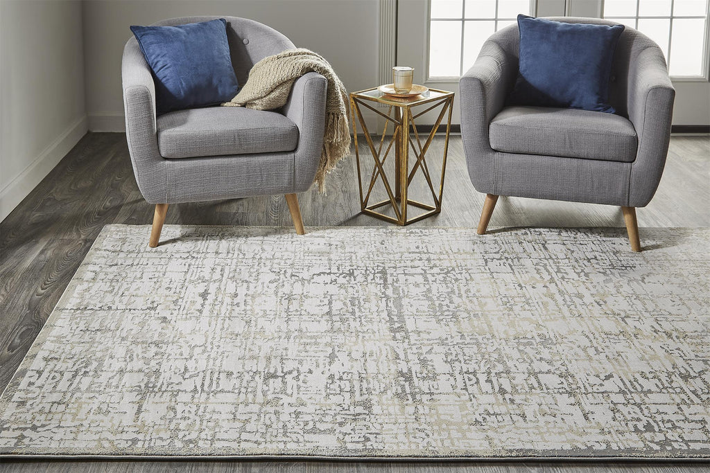 Waldor Modern Abstract Ivory Gray Area Rug (2'10" x 7'10")