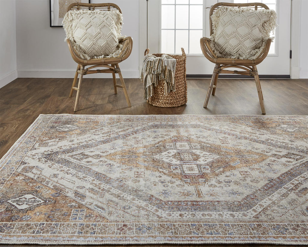 Percy Transitional Medallion Ivory Orange Brown Area Rug (9'2" x 12')