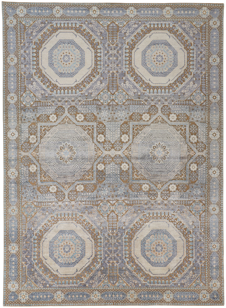 Lanister Transitional Medallion Blue Tan Ivory Area Rug (8'6" x 11'6")