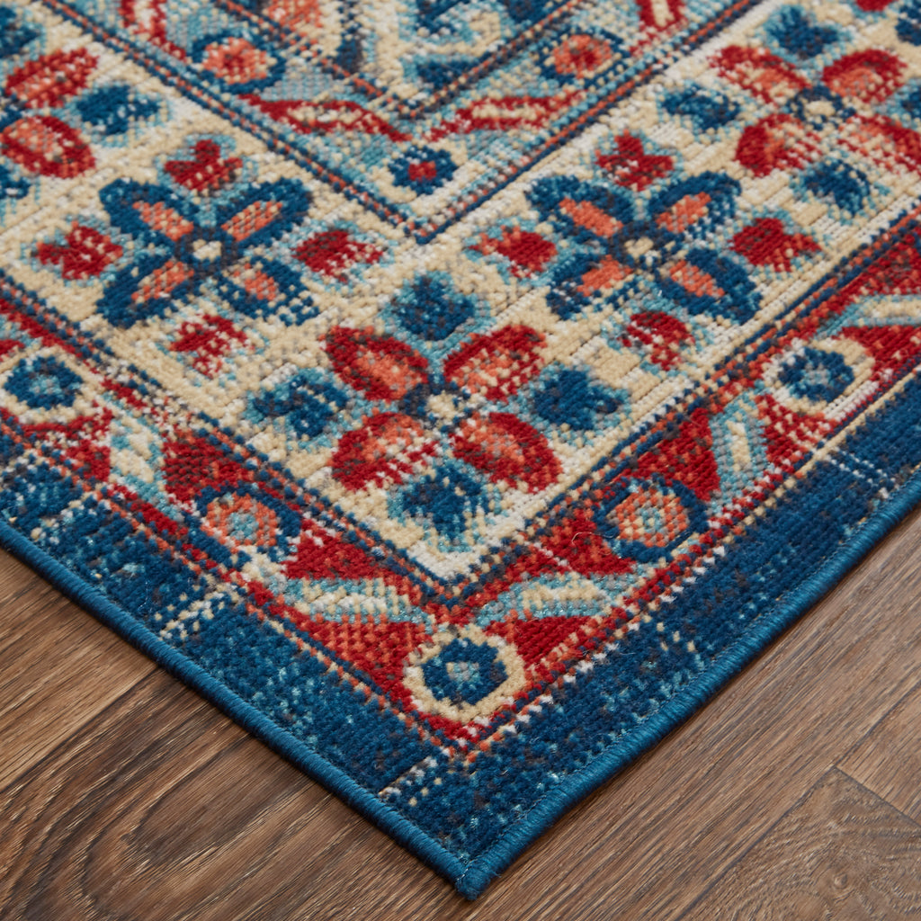 Nolan Transitional Oriental Blue Red Ivory Area Rug (5' x 8')