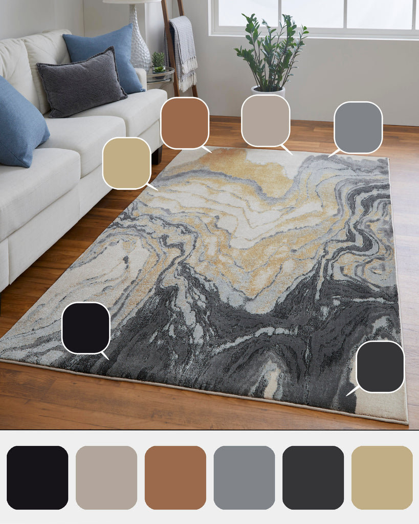 Bleecker Modern Watercolor Gray Yellow Ivory Area Rug (1'8" x 2'10")