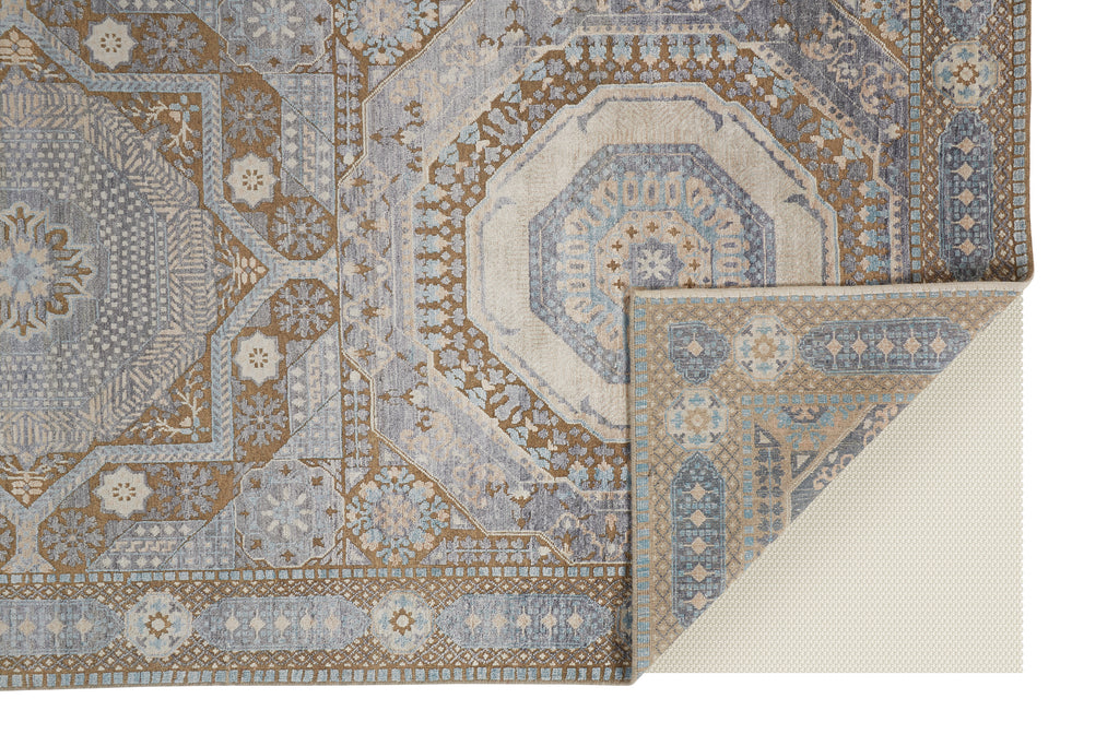 Lanister Transitional Medallion Blue Tan Ivory Area Rug (2' x 3')