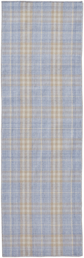 Jemma Transitional Plaid Blue Brown Ivory Area Rug (2'6" x 8')