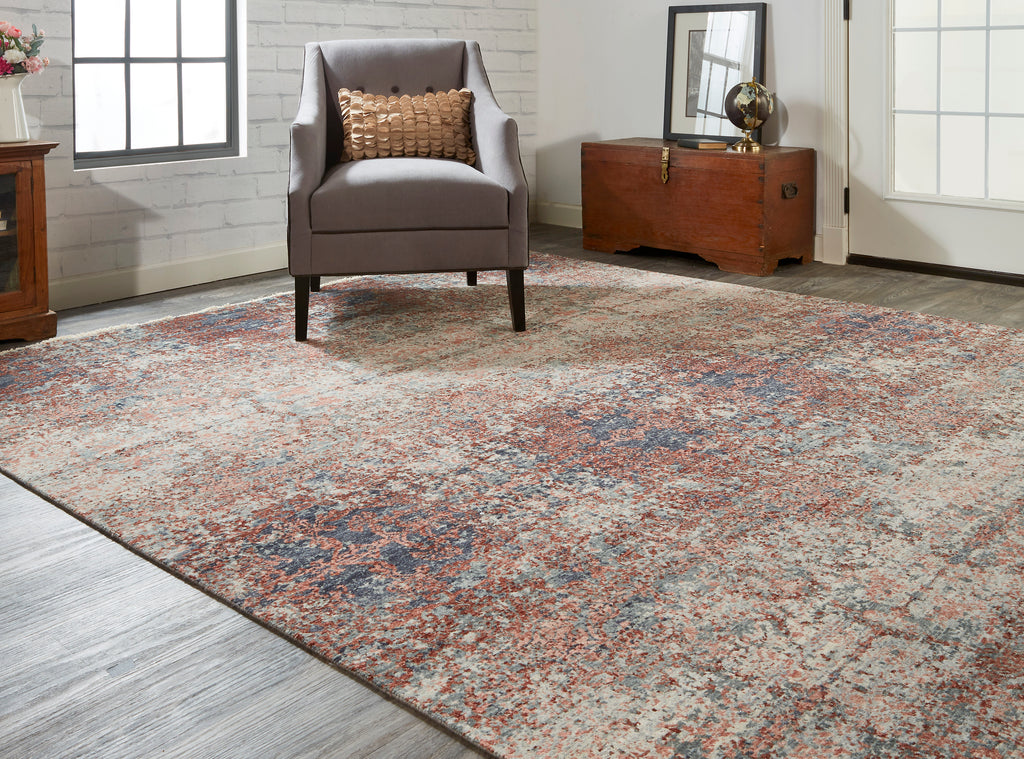 Elanor Transitional Damask Red Ivory Gray Area Rug (7'9" x 9'9")