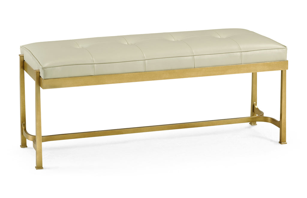 Luxe Gilded Iron & Cream Leather Bench