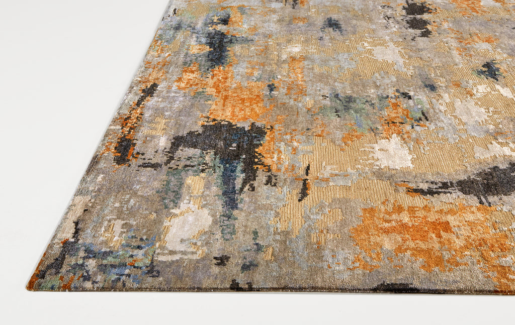 Gia Modern Abstract Gray Gold Orange Area Rug (2' x 3')