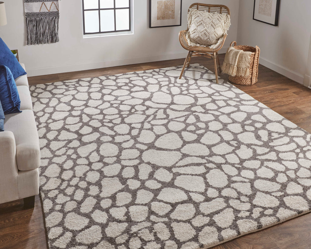 Belden Transitional Abstract Ivory Gray Area Rug (7'9" x 9'9")