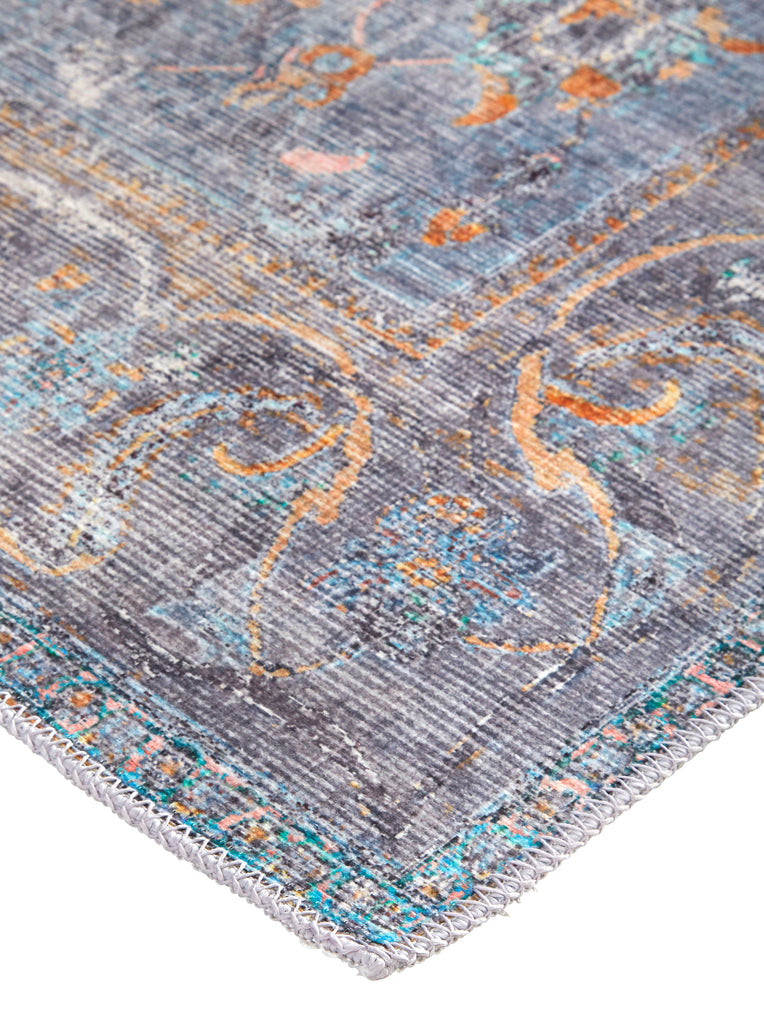 Percy Transitional Medallion Blue Gray Orange Area Rug (9'2" x 12')