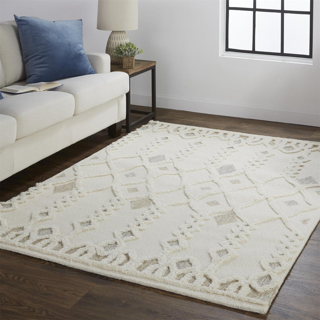 Anica Transitional Trellis Lattice Ivory Tan Silver Area Rug (2' x 3')