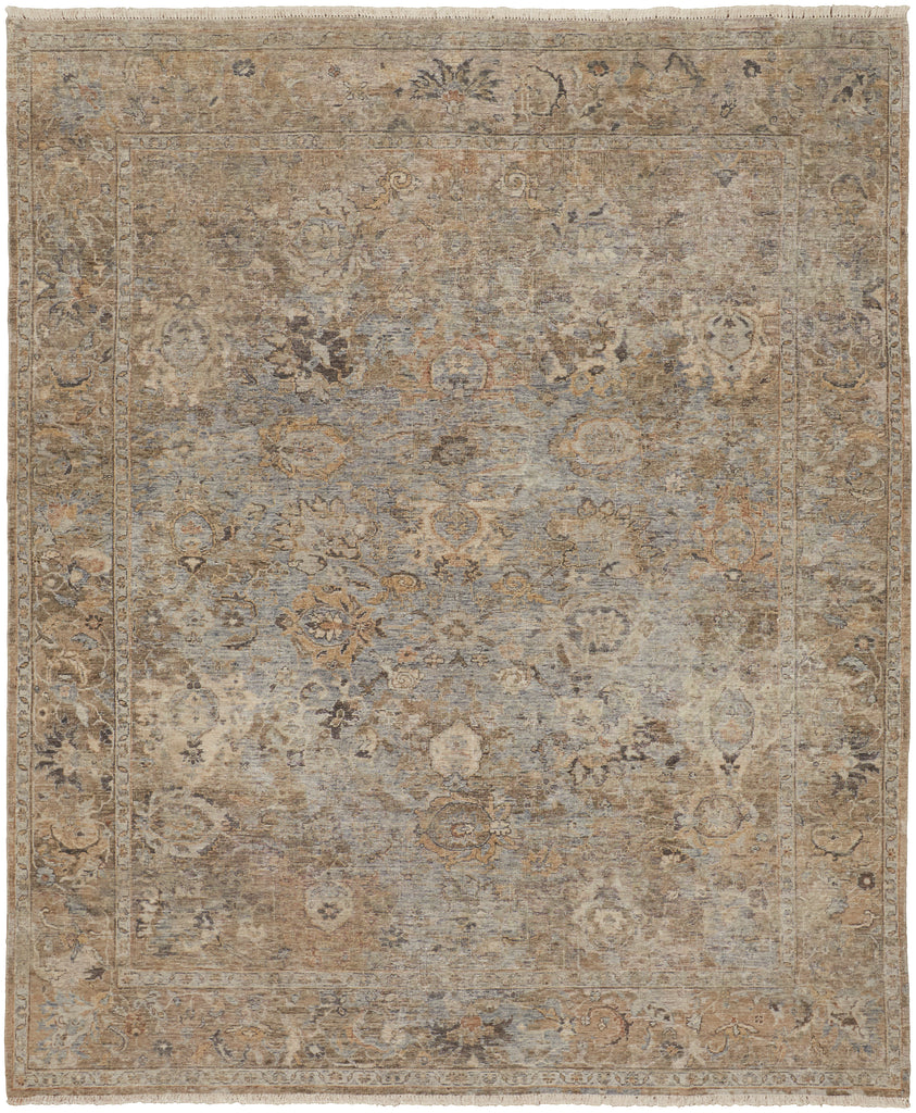 Marabel Traditional Damask Tan Gray Ivory Area Rug (3'6" x 5'6")