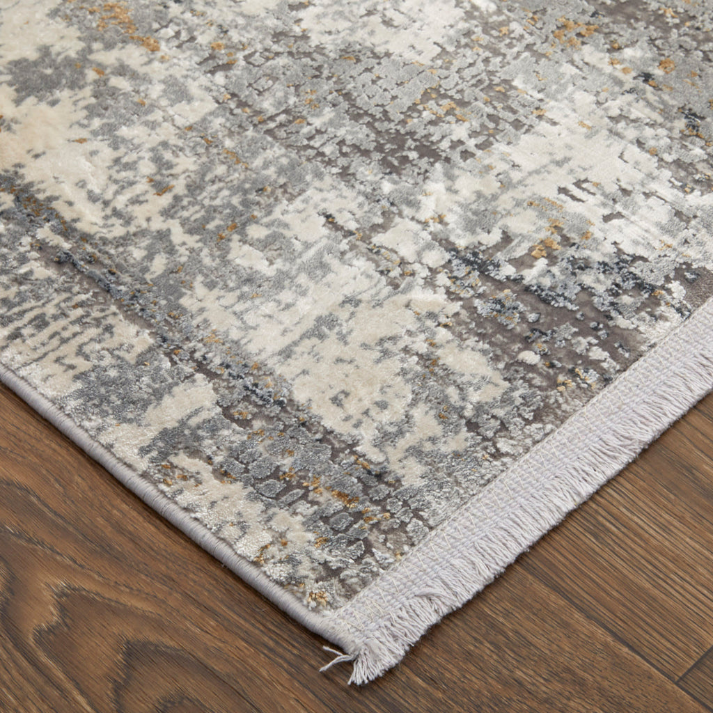 Cadiz Modern Abstract Ivory Gray Gold Area Rug (6'6" x 9'6")