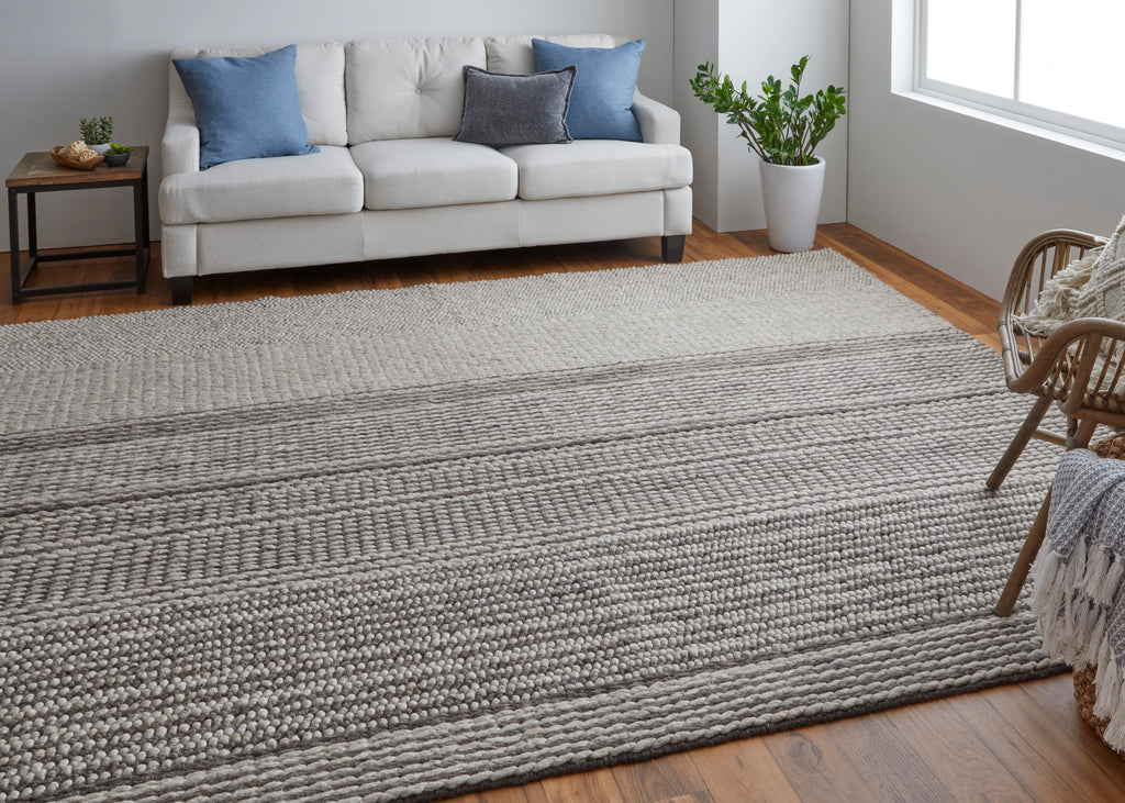 Hamden Modern Stripes Ivory Brown Area Rug (3'6" x 5'6")