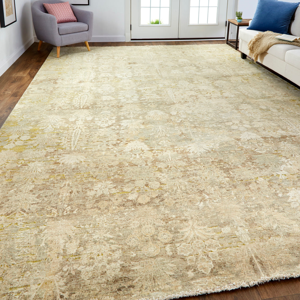 Siena Transitional Floral Botanical Tan Gold Brown Area Rug (7'9" x 9'9")