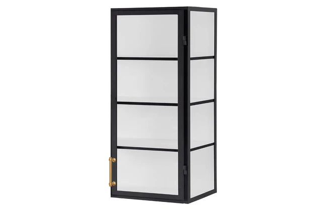 Black Wall Hanging Glass Display Cabinet, Left Side Hinge, 24"