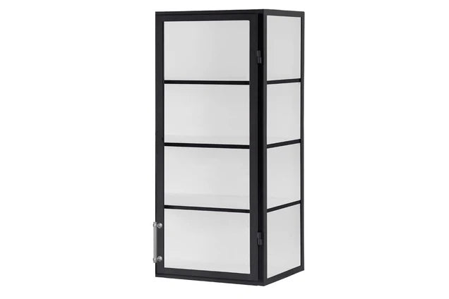 Black Wall Hanging Glass Display Cabinet, Right Side Hinge, 24"