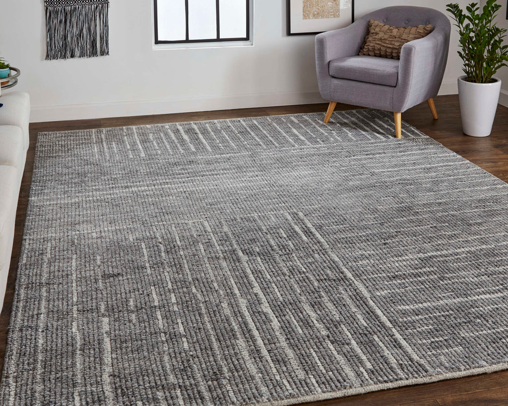 Alford Modern Checkered Gray Silver Ivory Area Rug (2' x 3')