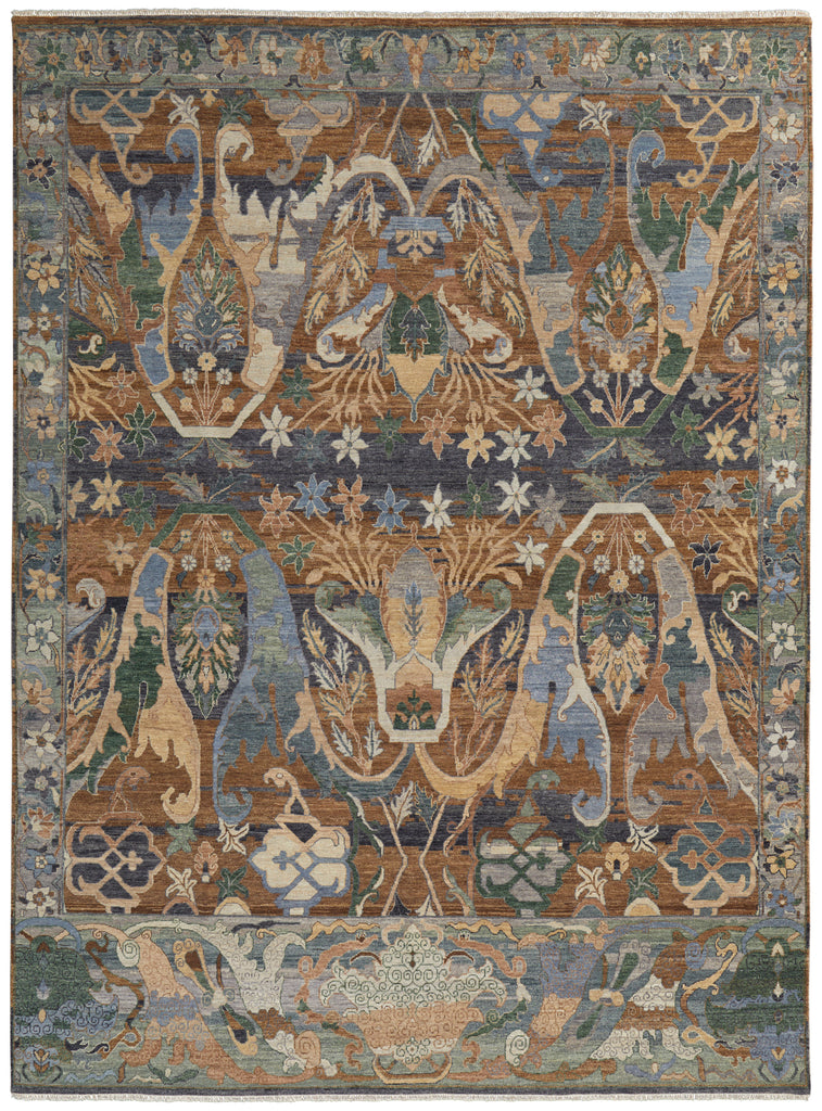 Rapsody Transitional Floral Botanical Brown Green Blue Area Rug (2' x 3')