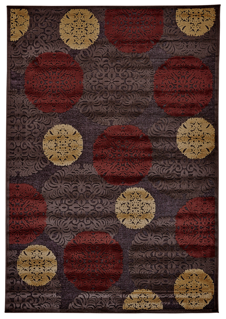 Saphir Transitional Polka Dots Taupe Red Tan Area Rug (7'6" x 10'6")