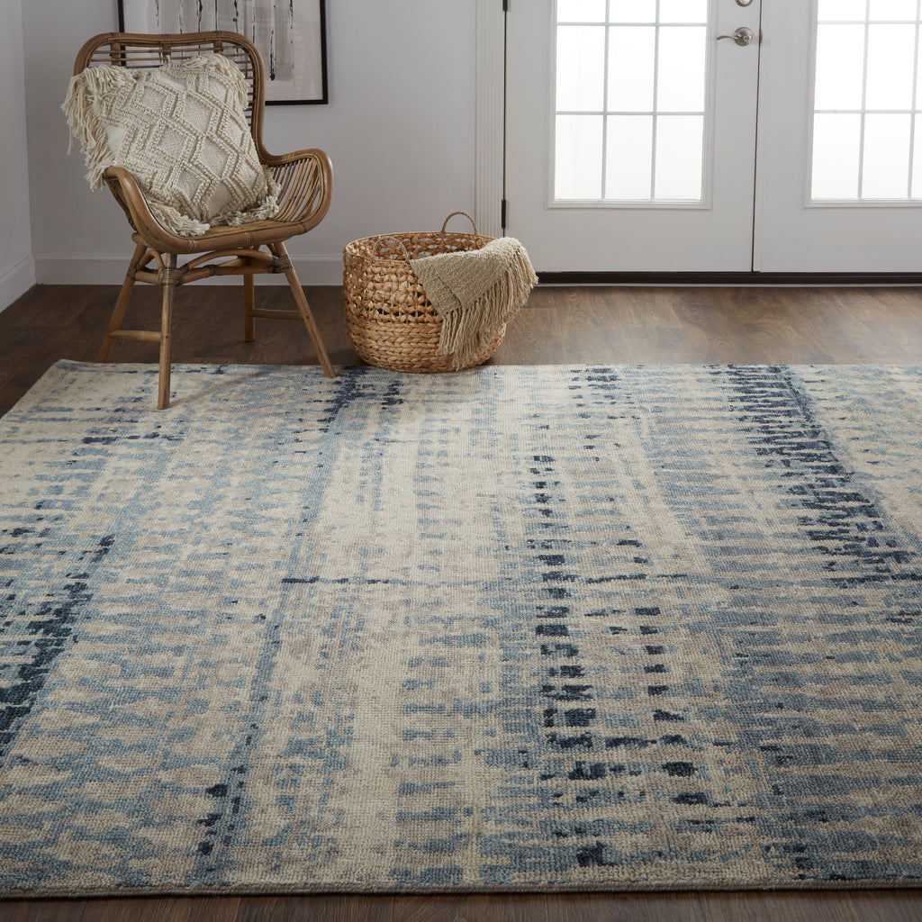 Palomar Transitional Abstract Blue Tan Area Rug (5'6" x 8'6")