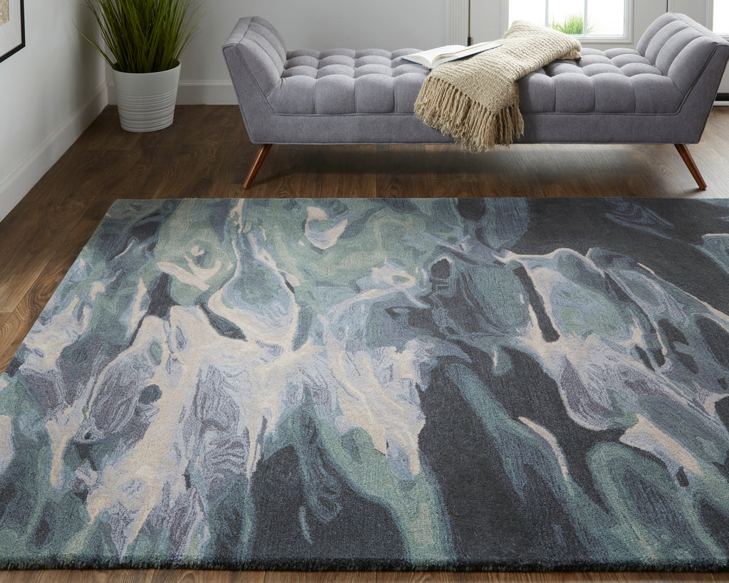 Amira Transitional Abstract Green Blue Black Area Rug (8' x 10')