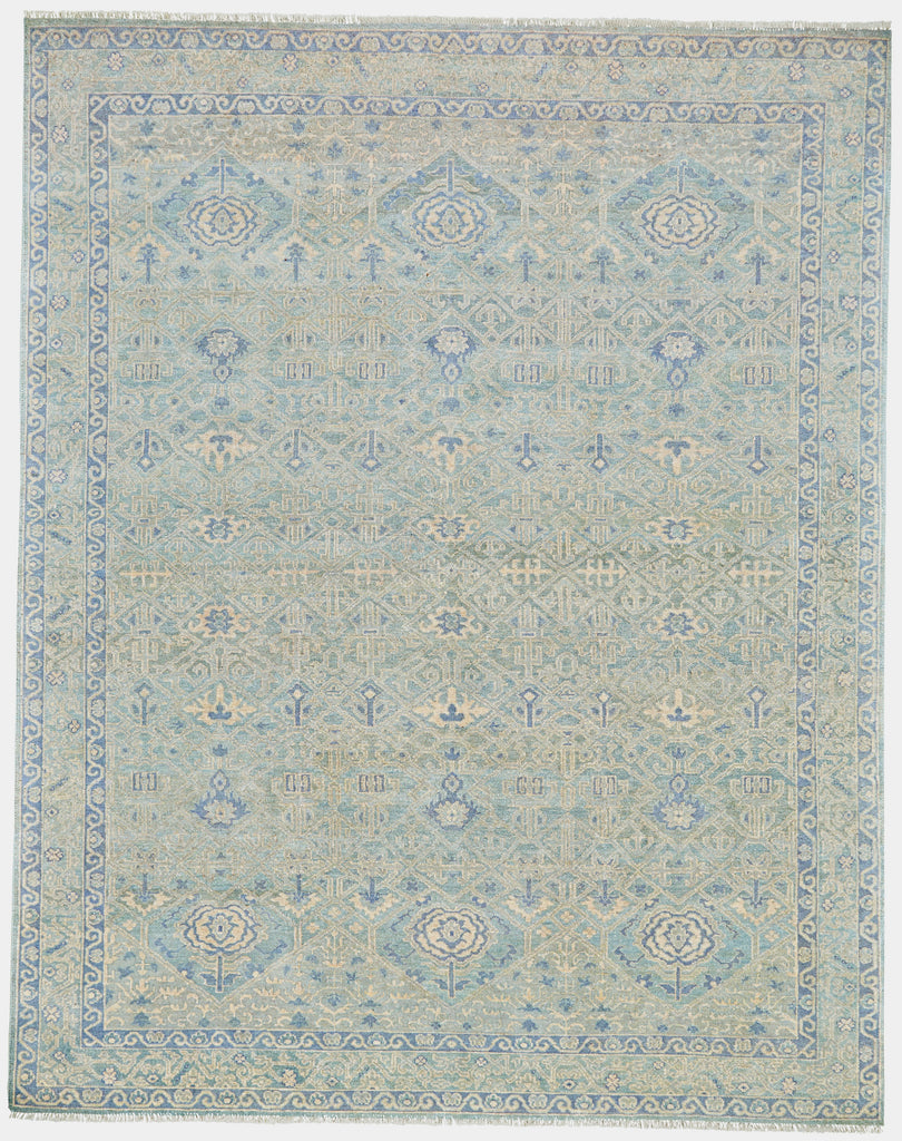 Zenas Traditional Oriental Blue Green Ivory Area Rug (5'6" x 8'6")