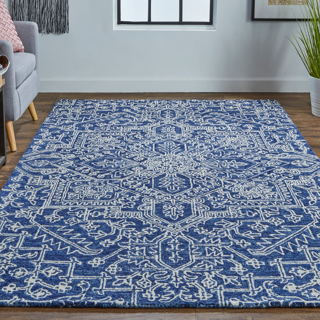 Belfort Transitional Medallion Blue Ivory Area Rug (2' x 3' / Pattern 1)