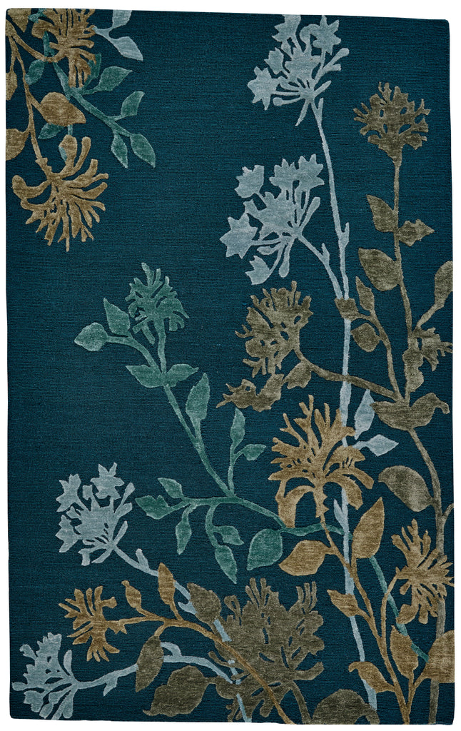 Haute Trends II Modern Floral Botanical Blue Green Taupe Area Rug (8' x 11')