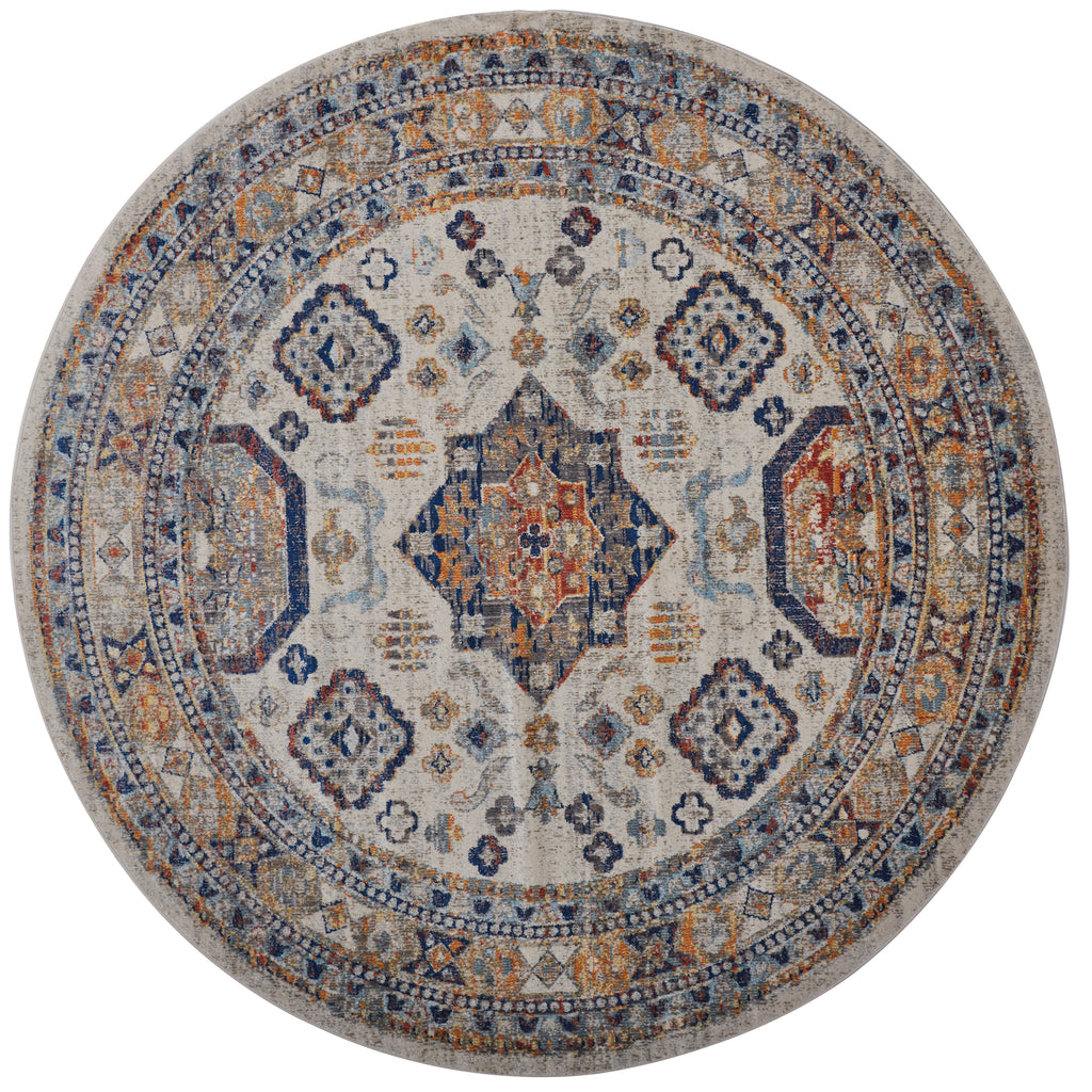 Bellini Transitional Medallion Ivory Orange Blue Area Rug (7'10" x 7'10")