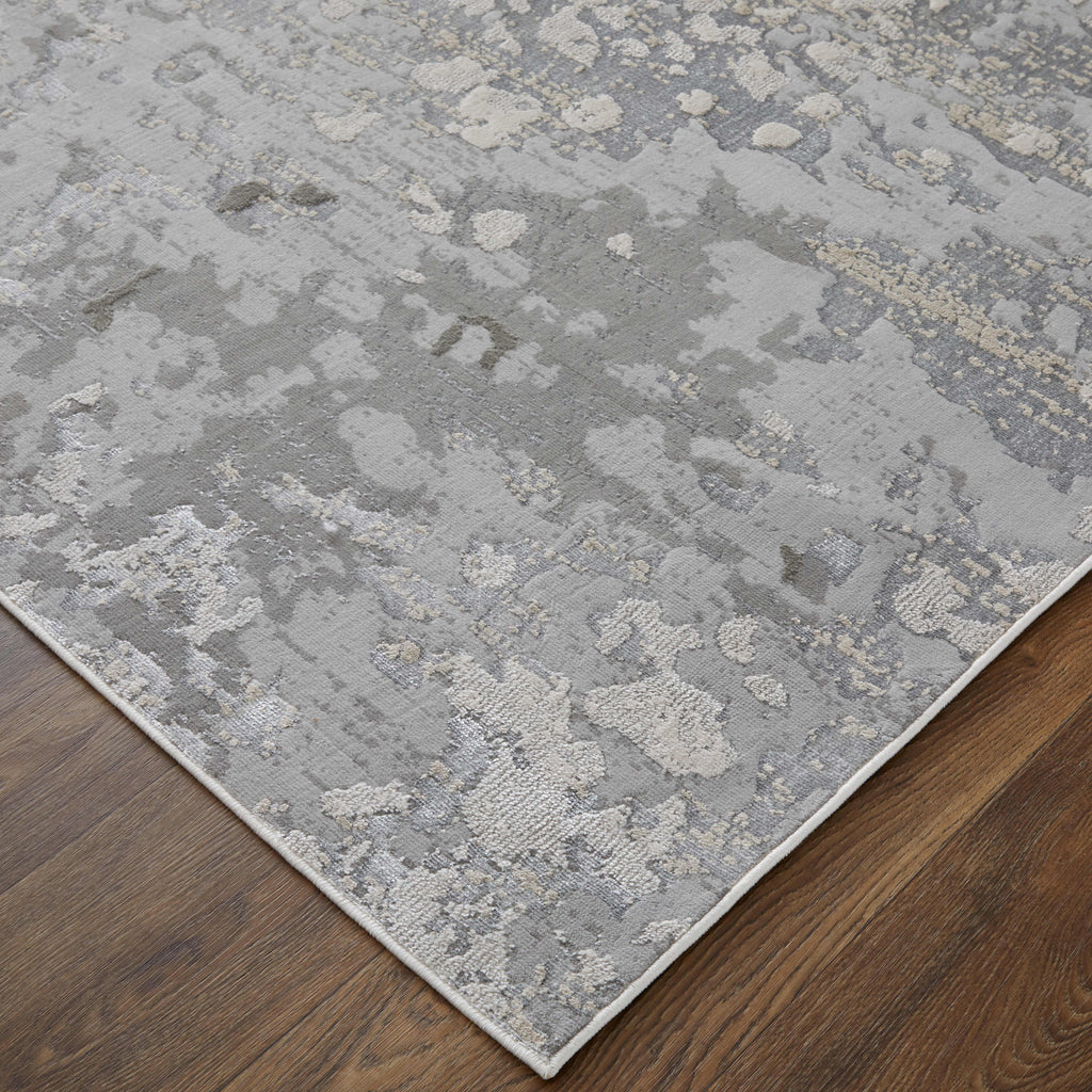 Micah Modern Abstract Silver Gray White Area Rug (6'7" x 9'6")