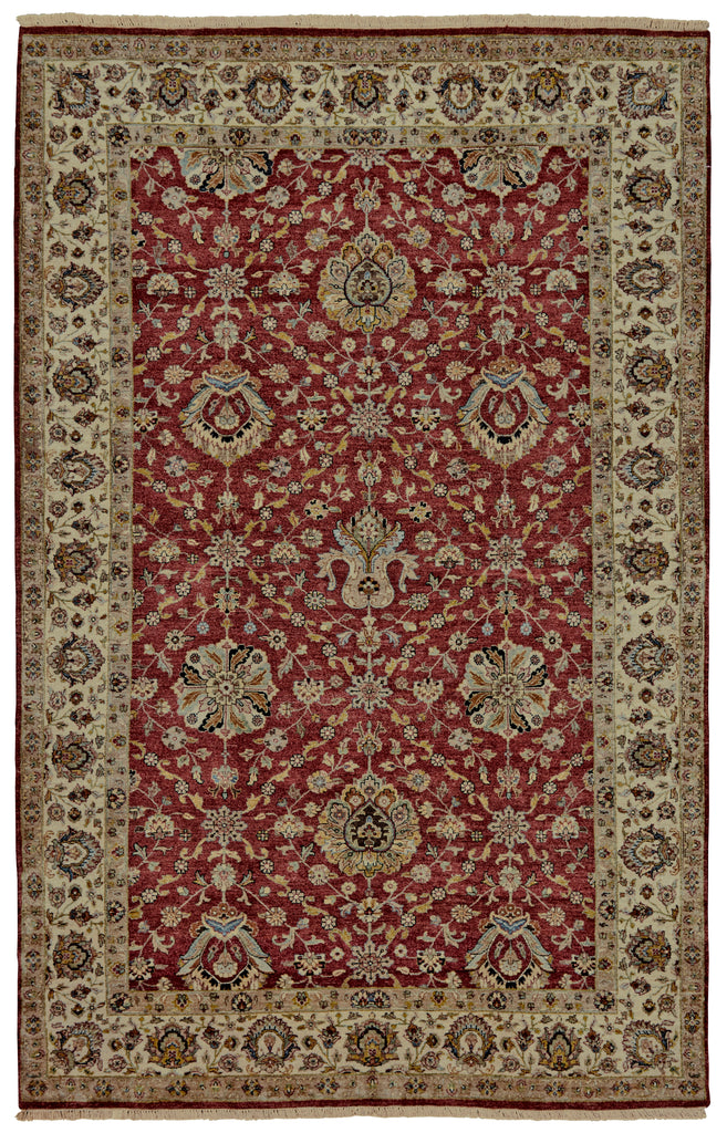 Bandu Traditional Damask Red Ivory Tan Area Rug (2' x 3')