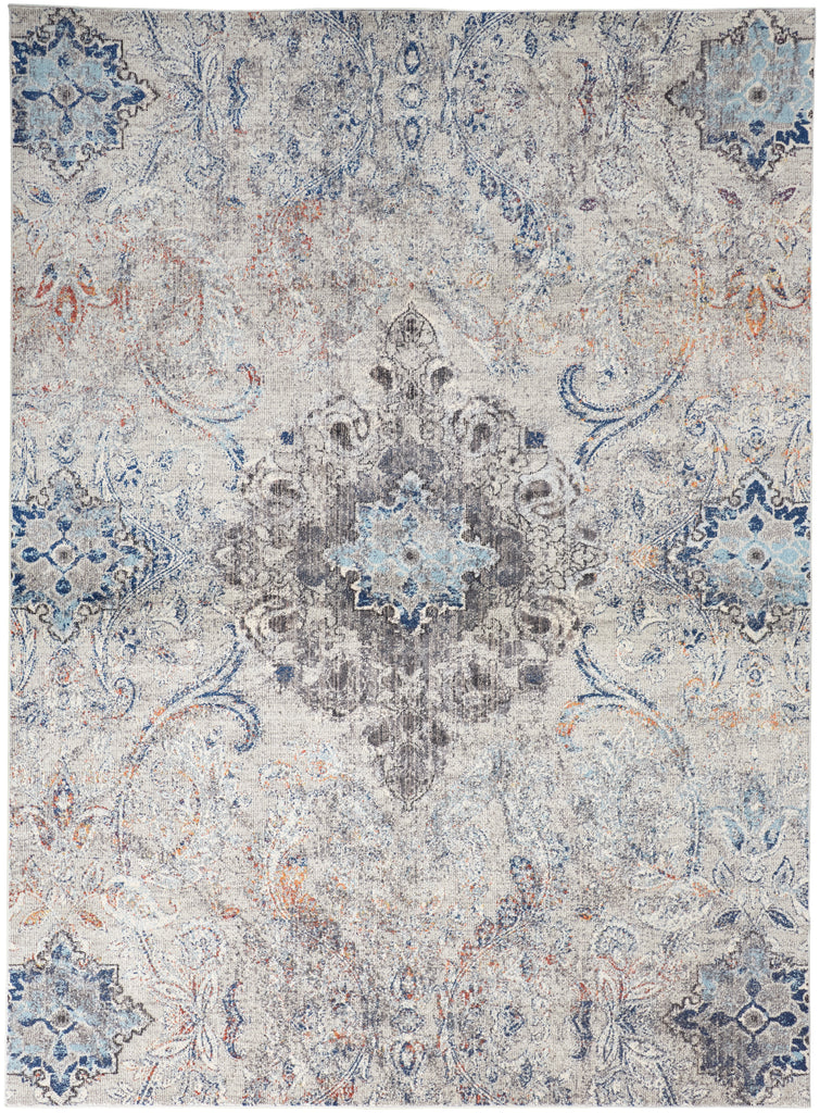 Bellini Transitional Damask Ivory Taupe Blue Area Rug (9'2" x 12'4")