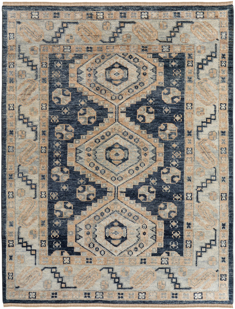 Fillmore Traditional Diamond Blue Ivory Area Rug (5' x 8')