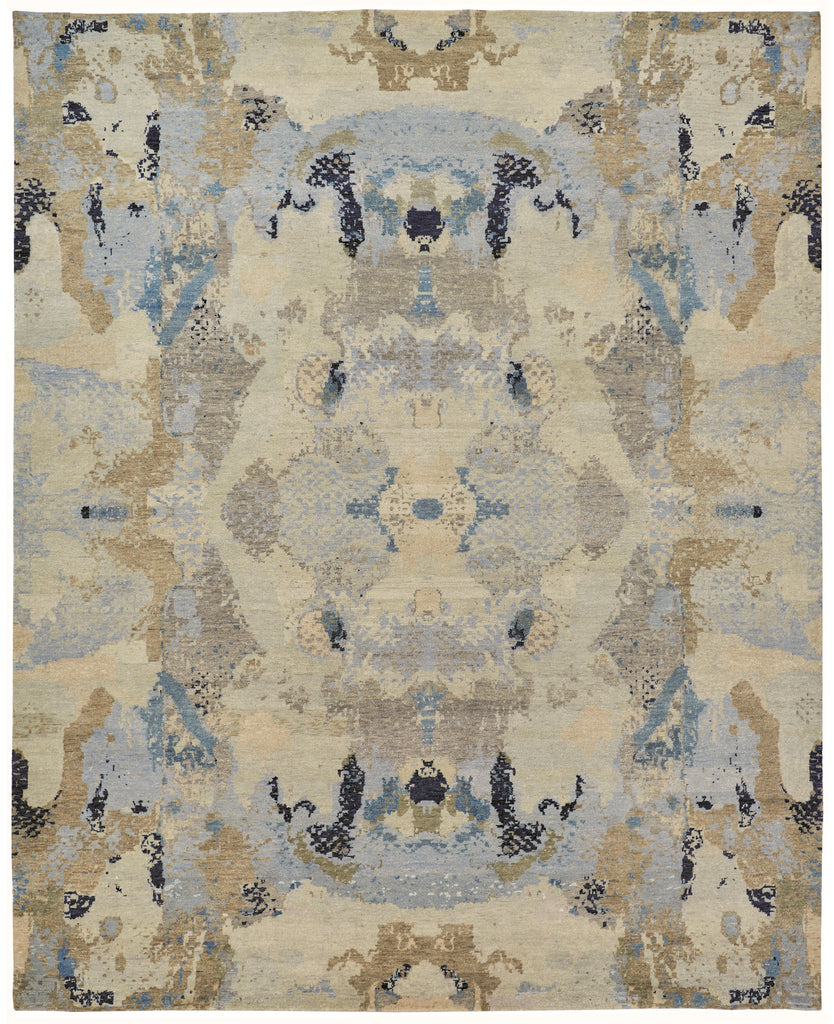 Leandra Modern Watercolor Tan Taupe Blue Area Rug (8'6" x 11'6")