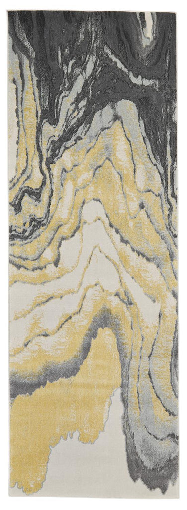 Bleecker Modern Watercolor Gray Yellow Ivory Area Rug (2'10" x 7'10")