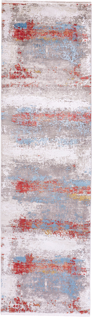 Cadiz Modern Abstract Gray Red Blue Area Rug (3'1" x 10' / Pattern 2)