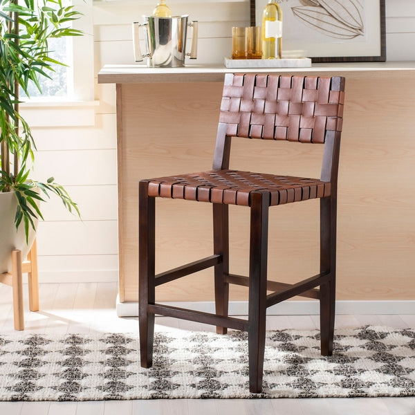 Paxton Woven Leather Counter Stool