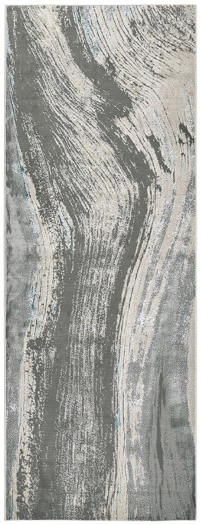 Azure Modern Abstract Gray Ivory Blue Area Rug (2'10" x 7'10" / Pattern 2)