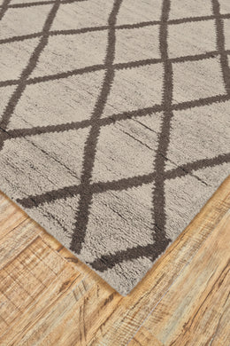 Barbary Modern Diamond Ivory Brown Area Rug (8'6" x 11'6")