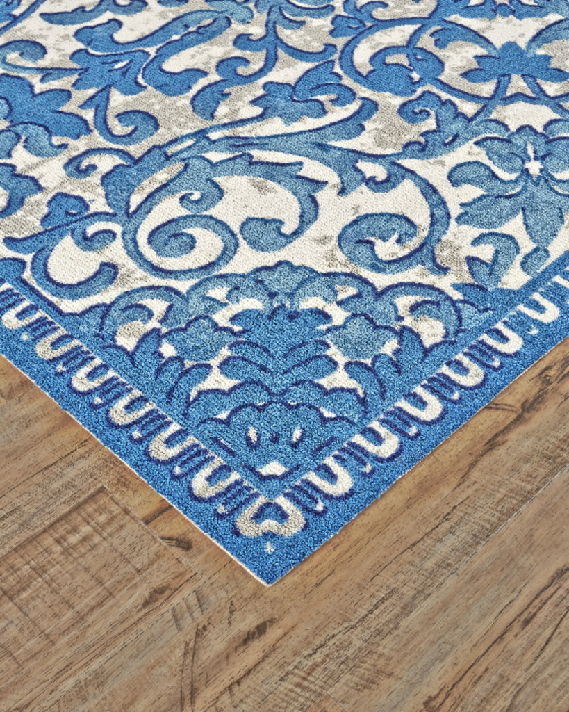 Hydra Transitional Medallion Blue Ivory Area Rug (8' x 11')