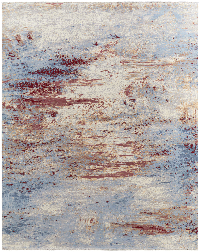 Sumner Modern Abstract Blue Red Ivory Area Rug (5'6" x 8'6")