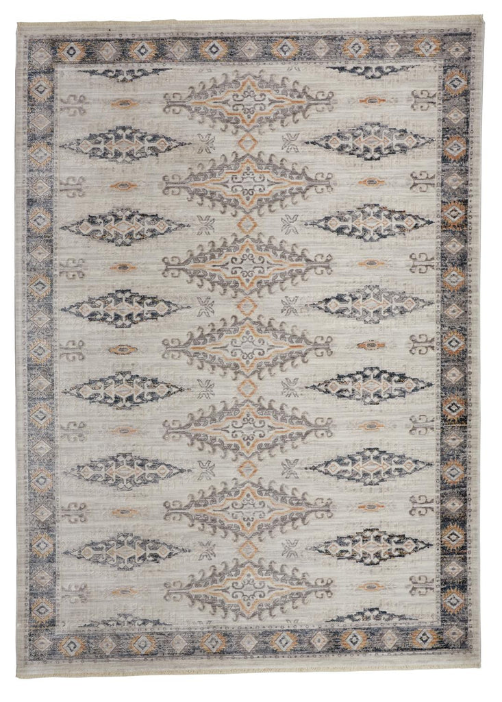 Kyra Transitional Diamond Gray Blue Orange Area Rug (9' x 12'7")