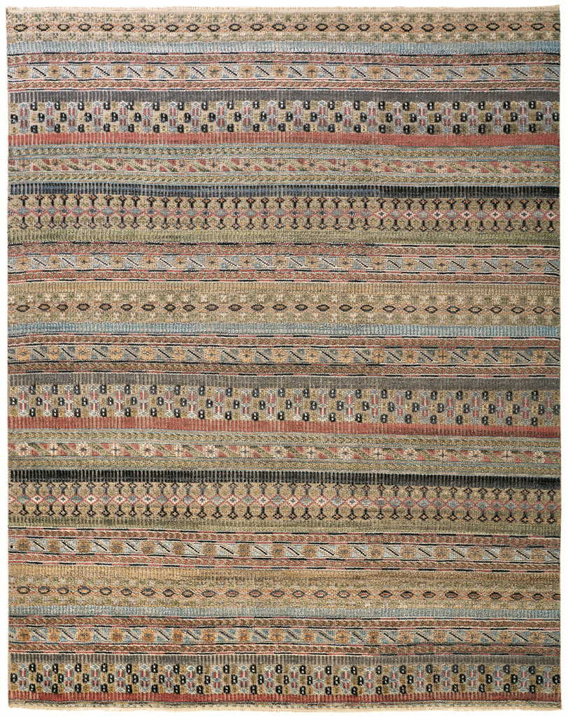 Payton Transitional Stripes Tan Orange Blue Area Rug (5'6" x 8'6")