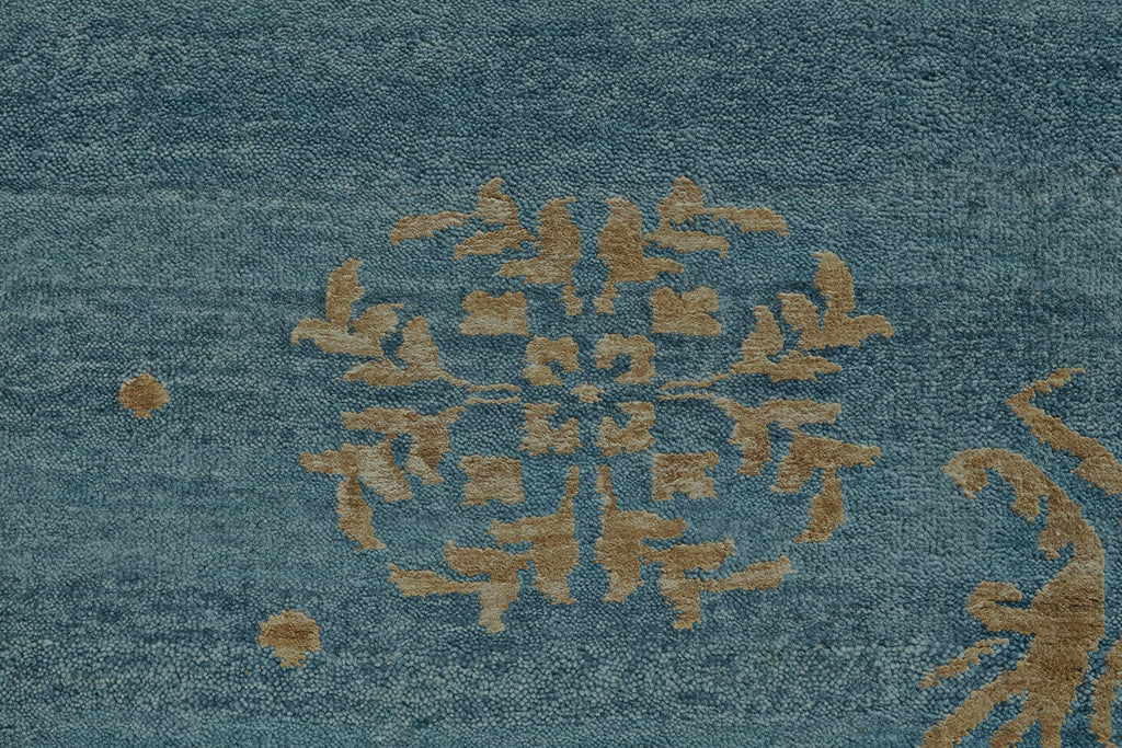 Qing Transitional Stripes Blue Green Tan Area Rug (7'9" x 9'9")