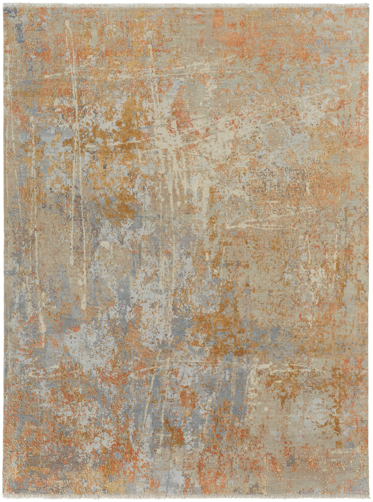 Conley Transitional Watercolor Gray Tan Orange Area Rug (9'6" x 13'6")